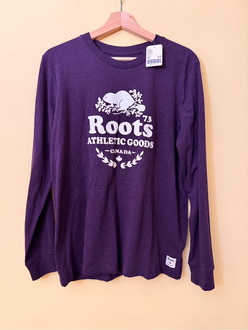 Roots Laurel Long Sleeve Graphic T-Shirt Purple Women’s Large NWT